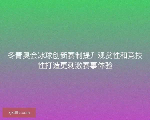 冬青奥会冰球创新赛制提升观赏性和竞技性打造更刺激赛事体验 冬青奥会冰球创新赛制提升观赏性和竞技性打造更刺激赛事体验