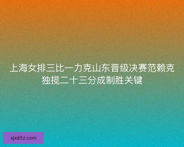 上海女排三比一力克山东晋级决赛范赖克独揽二十三分成制胜关键